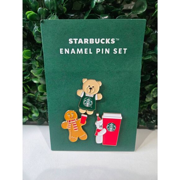 This is a 2025 Starbucks Holiday Christmas 3 Piece Enamel Pin Set. - Picture 2 of 2